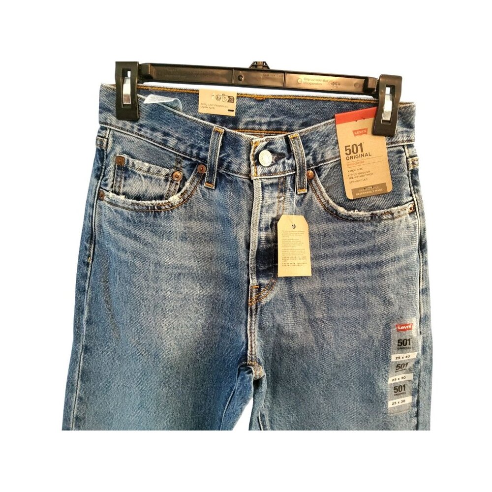 Levis 501Womens Original Fit Medium Wash Denim Jeans Size 25/30 Straight Leg - Picture 3 of 10